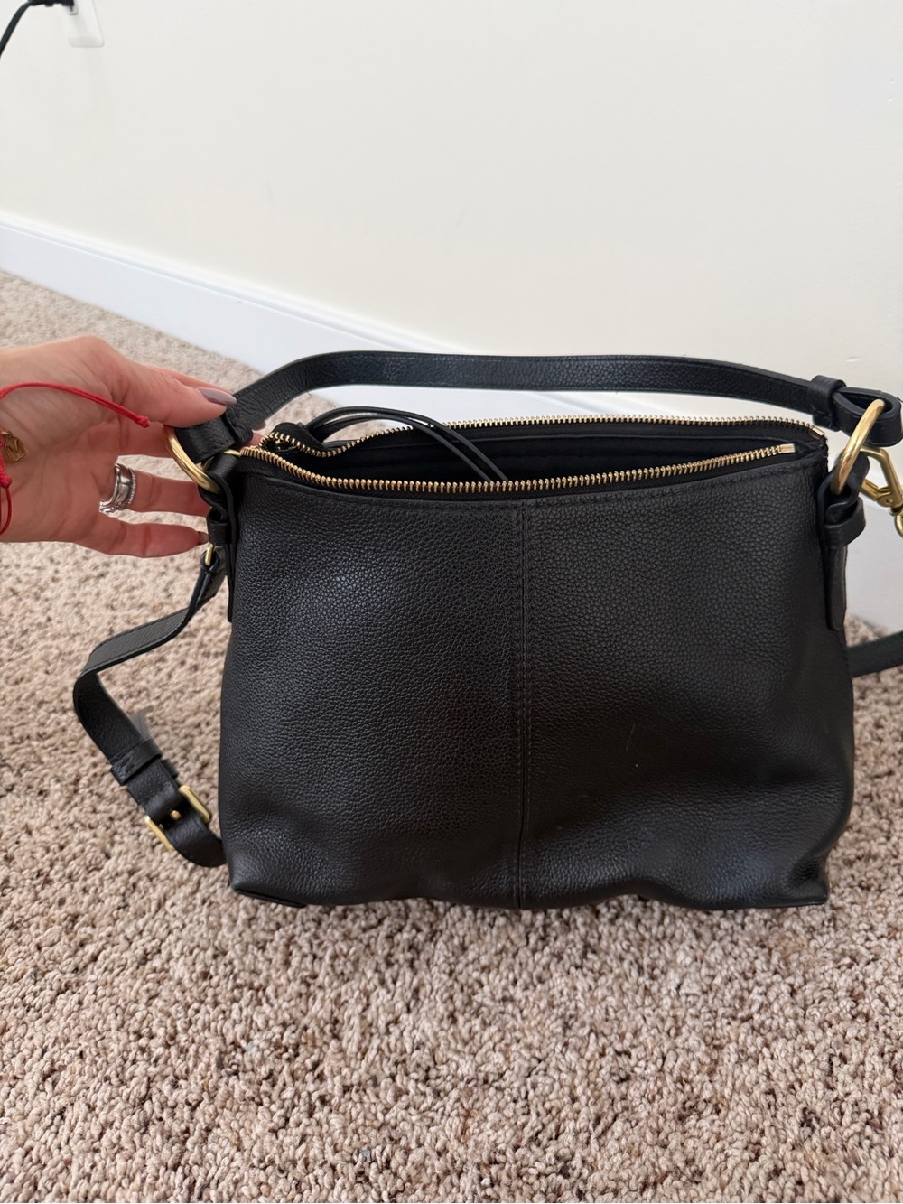 See By Chloe Black Leather and Suede Crossbody with Gold Ring - Picture 2 of 3